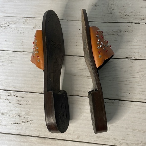 Donald J Pliner Tobacco Leather Studded Slide Sandal - Picture 9 of 11